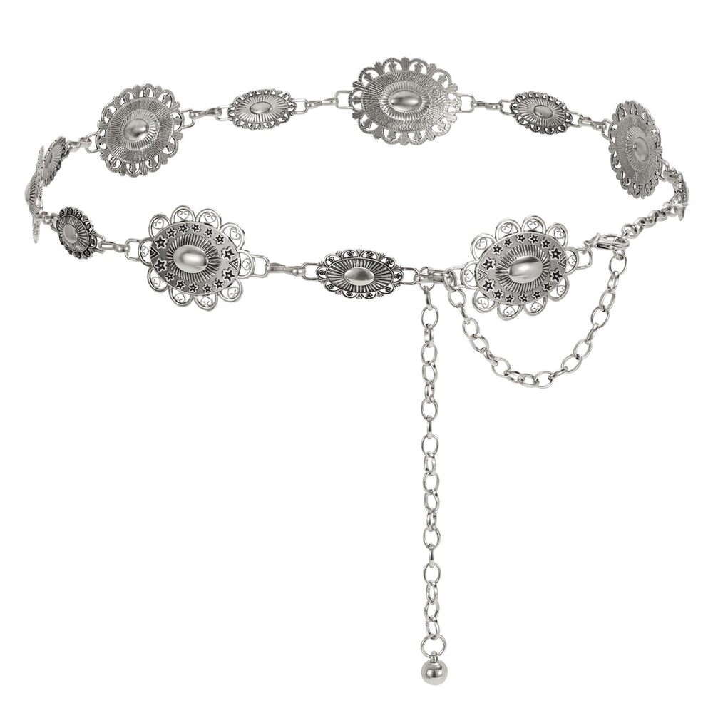 7761 Western Metal Concho Belt For Women Boho Chain Cowgirl Waist Belts